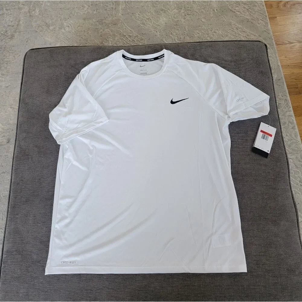 Nike Men's Dri-FIT UPF 40+ Hydro Guard Swim White Tee Shirt Size medium